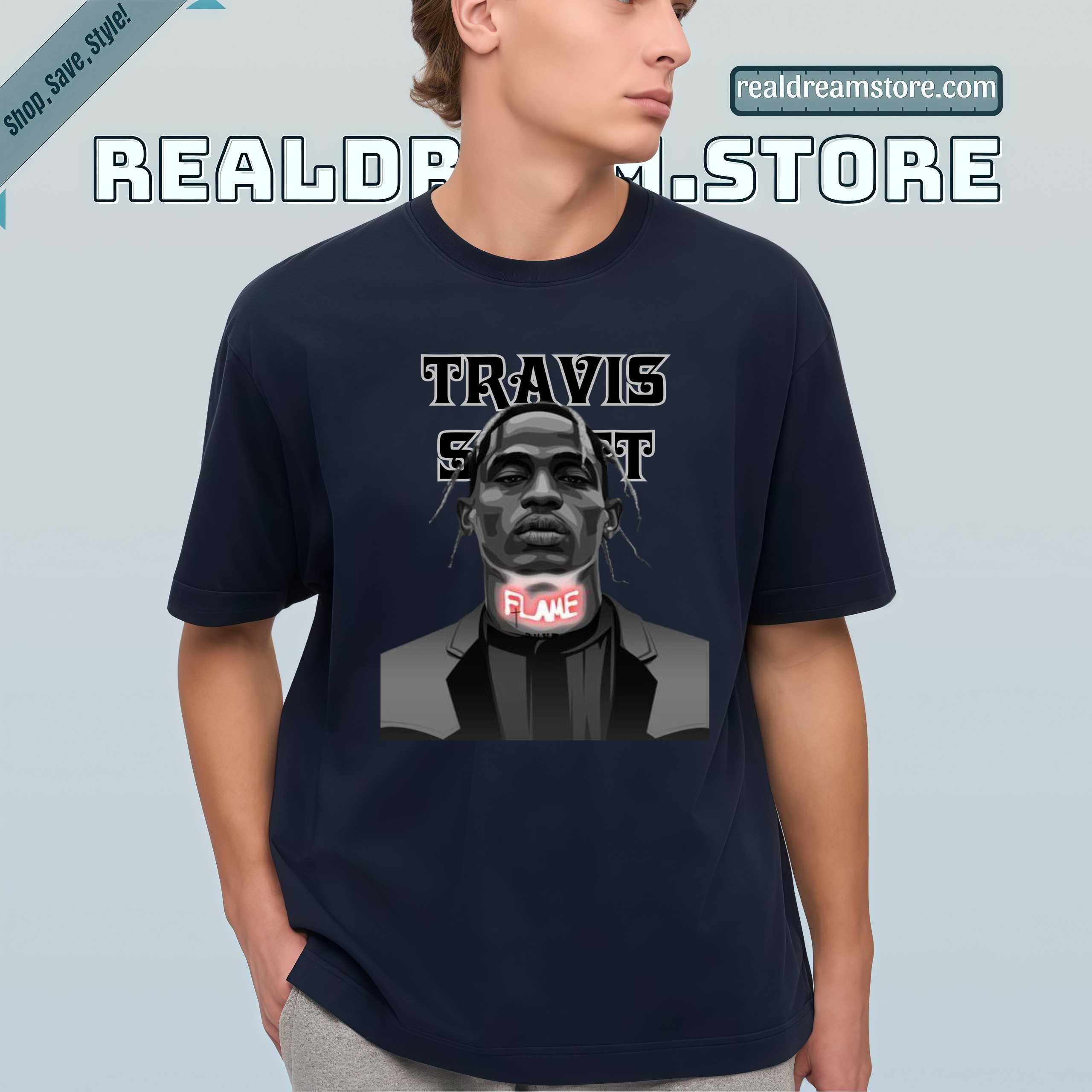 Travis Scott Flame Retro Tee - Flame Drop Dark Color Tshirt Travis Scott Flame Retro Tee - Flame Drop Dark Color Tshirt